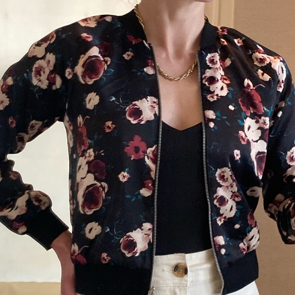 Floral satin bomber jacket